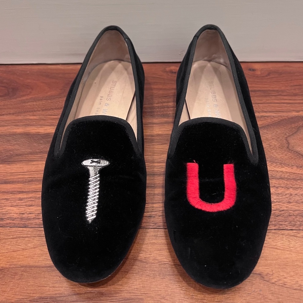 Stubbs & Wootton "Screw You" College Slippers in Black Velvet
